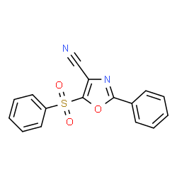 ChemSpider 2D Image | 2-Phenyl-5-(phenylsulfonyl)-1,3-oxazole-4-carbonitrile | C16H10N2O3S