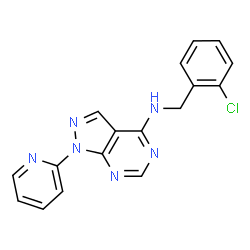 ChemSpider 2D Image | N-(2-Chlorobenzyl)-1-(2-pyridinyl)-1H-pyrazolo[3,4-d]pyrimidin-4-amine | C17H13ClN6