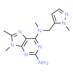 ChemSpider 2D Image | N~6~,8,9-Trimethyl-N~6~-[(1-methyl-1H-pyrazol-5-yl)methyl]-9H-purine-2,6-diamine | C13H18N8