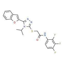 ChemSpider 2D Image | 2-{[5-(1-Benzofuran-2-yl)-4-isopropyl-4H-1,2,4-triazol-3-yl]sulfanyl}-N-(2,3,4-trifluorophenyl)acetamide | C21H17F3N4O2S