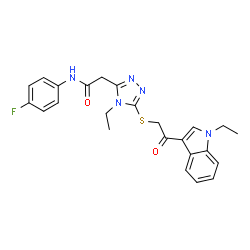 ChemSpider 2D Image | 2-(4-Ethyl-5-{[2-(1-ethyl-1H-indol-3-yl)-2-oxoethyl]sulfanyl}-4H-1,2,4-triazol-3-yl)-N-(4-fluorophenyl)acetamide | C24H24FN5O2S