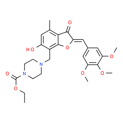 ChemSpider 2D Image | Ethyl 4-{[(2Z)-6-hydroxy-4-methyl-3-oxo-2-(3,4,5-trimethoxybenzylidene)-2,3-dihydro-1-benzofuran-7-yl]methyl}-1-piperazinecarboxylate | C27H32N2O8