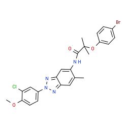 ChemSpider 2D Image | 2-(4-Bromophenoxy)-N-[2-(3-chloro-4-methoxyphenyl)-6-methyl-2H-benzotriazol-5-yl]-2-methylpropanamide | C24H22BrClN4O3