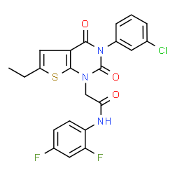 ChemSpider 2D Image | 2-[3-(3-Chlorophenyl)-6-ethyl-2,4-dioxo-3,4-dihydrothieno[2,3-d]pyrimidin-1(2H)-yl]-N-(2,4-difluorophenyl)acetamide | C22H16ClF2N3O3S
