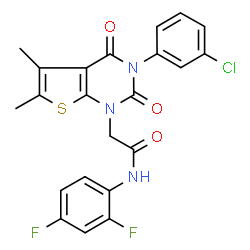 ChemSpider 2D Image | 2-[3-(3-Chlorophenyl)-5,6-dimethyl-2,4-dioxo-3,4-dihydrothieno[2,3-d]pyrimidin-1(2H)-yl]-N-(2,4-difluorophenyl)acetamide | C22H16ClF2N3O3S
