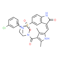 ChemSpider 2D Image | (3E)-N-(3-Chlorophenyl)-3-({3,5-dimethyl-4-[(4-methyl-1-piperazinyl)carbonyl]-1H-pyrrol-2-yl}methylene)-N-methyl-2-oxo-5-indolinesulfonamide | C28H30ClN5O4S