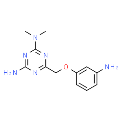 ChemSpider 2D Image | 6-[(3-Aminophenoxy)methyl]-N,N-dimethyl-1,3,5-triazine-2,4-diamine | C12H16N6O