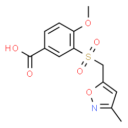 ChemSpider 2D Image | 4-Methoxy-3-{[(3-methyl-1,2-oxazol-5-yl)methyl]sulfonyl}benzoic acid | C13H13NO6S