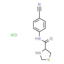 ChemSpider 2D Image | N-(4-Cyanophenyl)-1,3-thiazolidine-4-carboxamide hydrochloride (1:1) | C11H12ClN3OS