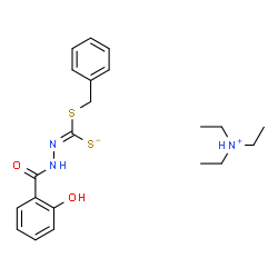 ChemSpider 2D Image | N,N-Diethylethanaminium (E)-(benzylsulfanyl)[(2-hydroxybenzoyl)hydrazono]methanethiolate | C21H29N3O2S2