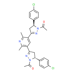 ChemSpider 2D Image | 1-[(5R)-3-{5-[(5S)-1-Acetyl-5-(4-chlorophenyl)-4,5-dihydro-1H-pyrazol-3-yl]-2,6-dimethyl-3-pyridinyl}-5-(4-chlorophenyl)-4,5-dihydro-1H-pyrazol-1-yl]ethanone | C29H27Cl2N5O2