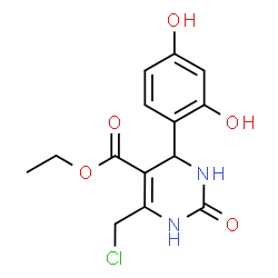 ChemSpider 2D Image | Ethyl 6-(chloromethyl)-4-(2,4-dihydroxyphenyl)-2-oxo-1,2,3,4-tetrahydro-5-pyrimidinecarboxylate | C14H15ClN2O5