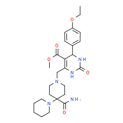 ChemSpider 2D Image | Methyl 6-[(4'-carbamoyl-1,4'-bipiperidin-1'-yl)methyl]-4-(4-ethoxyphenyl)-2-oxo-1,2,3,4-tetrahydro-5-pyrimidinecarboxylate | C26H37N5O5