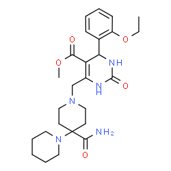 ChemSpider 2D Image | Methyl 6-[(4'-carbamoyl-1,4'-bipiperidin-1'-yl)methyl]-4-(2-ethoxyphenyl)-2-oxo-1,2,3,4-tetrahydro-5-pyrimidinecarboxylate | C26H37N5O5