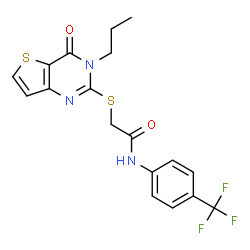 ChemSpider 2D Image | 2-[(4-Oxo-3-propyl-3,4-dihydrothieno[3,2-d]pyrimidin-2-yl)sulfanyl]-N-[4-(trifluoromethyl)phenyl]acetamide | C18H16F3N3O2S2