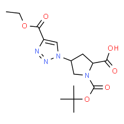 ChemSpider 2D Image | 4-[4-(Ethoxycarbonyl)-1H-1,2,3-triazol-1-yl]-1-{[(2-methyl-2-propanyl)oxy]carbonyl}proline | C15H22N4O6