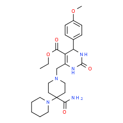 ChemSpider 2D Image | Ethyl 6-[(4'-carbamoyl-1,4'-bipiperidin-1'-yl)methyl]-4-(4-methoxyphenyl)-2-oxo-1,2,3,4-tetrahydro-5-pyrimidinecarboxylate | C26H37N5O5