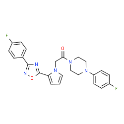 ChemSpider 2D Image | 2-{2-[3-(4-Fluorophenyl)-1,2,4-oxadiazol-5-yl]-1H-pyrrol-1-yl}-1-[4-(4-fluorophenyl)-1-piperazinyl]ethanone | C24H21F2N5O2