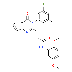 ChemSpider 2D Image | 2-{[3-(3,5-Difluorophenyl)-4-oxo-3,4-dihydrothieno[3,2-d]pyrimidin-2-yl]sulfanyl}-N-(2,5-dimethoxyphenyl)acetamide | C22H17F2N3O4S2