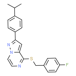 ChemSpider 2D Image | 4-[(4-Fluorobenzyl)sulfanyl]-2-(4-isopropylphenyl)pyrazolo[1,5-a]pyrazine | C22H20FN3S
