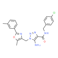 ChemSpider 2D Image | 5-Amino-N-(4-chlorobenzyl)-1-{[5-methyl-2-(3-methylphenyl)-1,3-oxazol-4-yl]methyl}-1H-1,2,3-triazole-4-carboxamide | C22H21ClN6O2