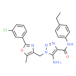ChemSpider 2D Image | 5-Amino-1-{[2-(3-chlorophenyl)-5-methyl-1,3-oxazol-4-yl]methyl}-N-(4-ethylphenyl)-1H-1,2,3-triazole-4-carboxamide | C22H21ClN6O2