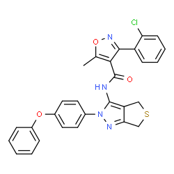 ChemSpider 2D Image | 3-(2-Chlorophenyl)-5-methyl-N-[2-(4-phenoxyphenyl)-2,6-dihydro-4H-thieno[3,4-c]pyrazol-3-yl]-1,2-oxazole-4-carboxamide | C28H21ClN4O3S