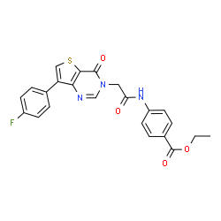 ChemSpider 2D Image | Ethyl 4-({[7-(4-fluorophenyl)-4-oxothieno[3,2-d]pyrimidin-3(4H)-yl]acetyl}amino)benzoate | C23H18FN3O4S