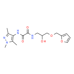 ChemSpider 2D Image | N-[3-(2-Furylmethoxy)-2-hydroxypropyl]-N'-(1,3,5-trimethyl-1H-pyrazol-4-yl)ethanediamide | C16H22N4O5