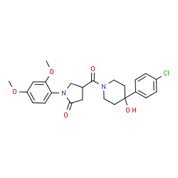 ChemSpider 2D Image | 4-{[4-(4-Chlorophenyl)-4-hydroxy-1-piperidinyl]carbonyl}-1-(2,4-dimethoxyphenyl)-2-pyrrolidinone | C24H27ClN2O5