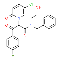 ChemSpider 2D Image | N-Benzyl-2-(5-chloro-2-oxo-1(2H)-pyridinyl)-3-(4-fluorophenyl)-N-(2-hydroxyethyl)-3-oxopropanamide | C23H20ClFN2O4