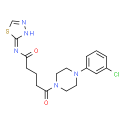 ChemSpider 2D Image | 5-[4-(3-Chlorophenyl)-1-piperazinyl]-5-oxo-N-(1,3,4-thiadiazol-2-yl)pentanamide | C17H20ClN5O2S