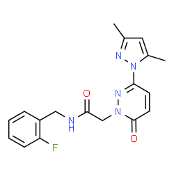 ChemSpider 2D Image | 2-[3-(3,5-Dimethyl-1H-pyrazol-1-yl)-6-oxo-1(6H)-pyridazinyl]-N-(2-fluorobenzyl)acetamide | C18H18FN5O2