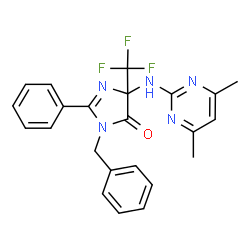 ChemSpider 2D Image | 3-Benzyl-5-[(4,6-dimethyl-2-pyrimidinyl)amino]-2-phenyl-5-(trifluoromethyl)-3,5-dihydro-4H-imidazol-4-one | C23H20F3N5O