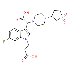 ChemSpider 2D Image | 3-(3-{Carboxy[4-(1,1-dioxidotetrahydro-3-thiophenyl)-1-piperazinyl]methyl}-6-fluoro-1H-indol-1-yl)propanoic acid | C21H26FN3O6S