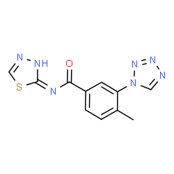 ChemSpider 2D Image | 4-Methyl-3-(1H-tetrazol-1-yl)-N-(1,3,4-thiadiazol-2-yl)benzamide | C11H9N7OS