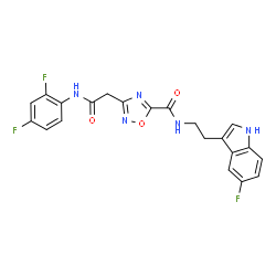 ChemSpider 2D Image | 3-{2-[(2,4-Difluorophenyl)amino]-2-oxoethyl}-N-[2-(5-fluoro-1H-indol-3-yl)ethyl]-1,2,4-oxadiazole-5-carboxamide | C21H16F3N5O3