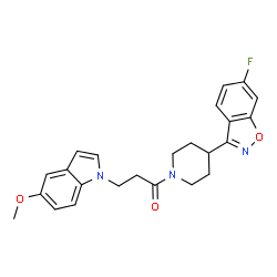 ChemSpider 2D Image | 1-[4-(6-Fluoro-1,2-benzoxazol-3-yl)-1-piperidinyl]-3-(5-methoxy-1H-indol-1-yl)-1-propanone | C24H24FN3O3