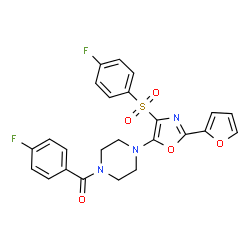 ChemSpider 2D Image | (4-Fluorophenyl)(4-{4-[(4-fluorophenyl)sulfonyl]-2-(2-furyl)-1,3-oxazol-5-yl}-1-piperazinyl)methanone | C24H19F2N3O5S