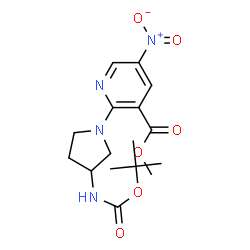 ChemSpider 2D Image | Methyl 2-[3-({[(2-methyl-2-propanyl)oxy]carbonyl}amino)-1-pyrrolidinyl]-5-nitronicotinate | C16H22N4O6