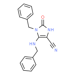 ChemSpider 2D Image | 1-Benzyl-5-(benzylamino)-2-oxo-2,3-dihydro-1H-imidazole-4-carbonitrile | C18H16N4O