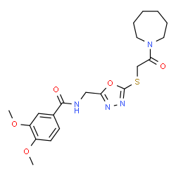 ChemSpider 2D Image | N-[(5-{[2-(1-Azepanyl)-2-oxoethyl]sulfanyl}-1,3,4-oxadiazol-2-yl)methyl]-3,4-dimethoxybenzamide | C20H26N4O5S