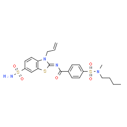 ChemSpider 2D Image | N-[(2Z)-3-Allyl-6-sulfamoyl-1,3-benzothiazol-2(3H)-ylidene]-4-[butyl(methyl)sulfamoyl]benzamide | C22H26N4O5S3