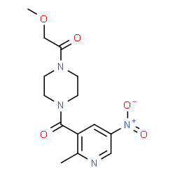 ChemSpider 2D Image | 2-Methoxy-1-{4-[(2-methyl-5-nitro-3-pyridinyl)carbonyl]-1-piperazinyl}ethanone | C14H18N4O5