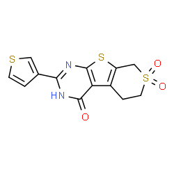 ChemSpider 2D Image | 2-(3-Thienyl)-1,5,6,8-tetrahydro-4H-thiopyrano[4',3':4,5]thieno[2,3-d]pyrimidin-4-one 7,7-dioxide | C13H10N2O3S3