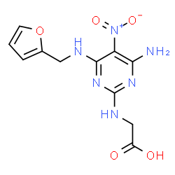 ChemSpider 2D Image | N-{4-Amino-6-[(2-furylmethyl)amino]-5-nitro-2-pyrimidinyl}glycine | C11H12N6O5