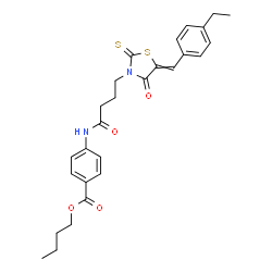ChemSpider 2D Image | Butyl 4-({4-[5-(4-ethylbenzylidene)-4-oxo-2-thioxo-1,3-thiazolidin-3-yl]butanoyl}amino)benzoate | C27H30N2O4S2