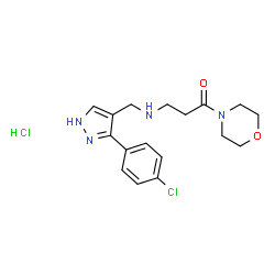 ChemSpider 2D Image | 3-({[3-(4-Chlorophenyl)-1H-pyrazol-4-yl]methyl}amino)-1-(4-morpholinyl)-1-propanone hydrochloride (1:1) | C17H22Cl2N4O2