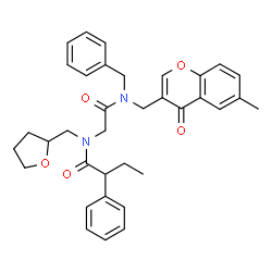 ChemSpider 2D Image | N-(2-{Benzyl[(6-methyl-4-oxo-4H-chromen-3-yl)methyl]amino}-2-oxoethyl)-2-phenyl-N-(tetrahydro-2-furanylmethyl)butanamide | C35H38N2O5