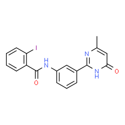 ChemSpider 2D Image | 2-Iodo-N-[3-(4-methyl-6-oxo-1,6-dihydro-2-pyrimidinyl)phenyl]benzamide | C18H14IN3O2